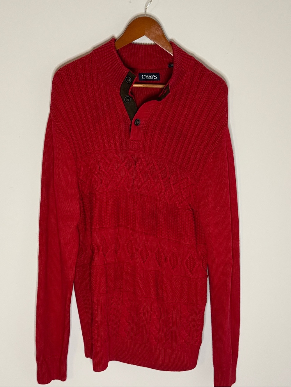 Chaps Men's Red Cable-Knit Quarter-Zip Sweater